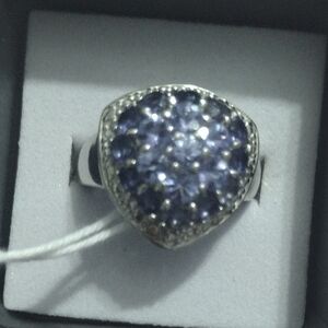 Elegant Silver and Natural Tanzonite Purple Cluster Ring Sz 5.5 New